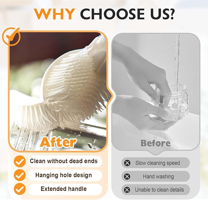 360° Flexible Silicone Bottle Brush with Long Handle, 2025 New Bottle Cleaning Brush, Deep Cleaning Brush for Narrow Neck Bottles, Water Bottles, Baby Bottles, Flasks Soft Bottle Brush (1PC)