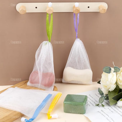 AUEAR, 20 Pack Handmade Soap Exfoliating Mesh Pouch Saver Bag Double Layer Bubble Foam Net Drawstring Holder (Assorted Colors)