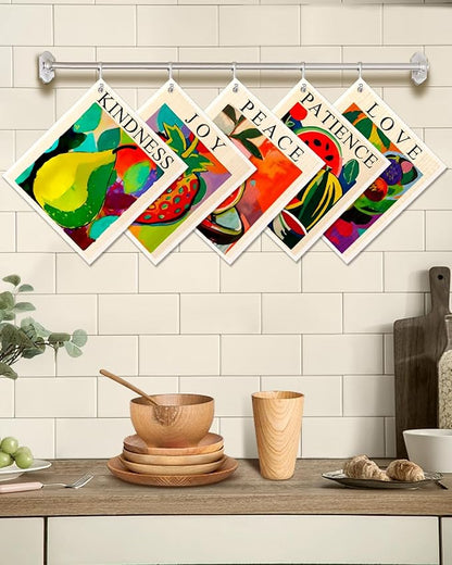 Miss Adola Swedish Dishcloths for Kitchen - 5 Pack Reusable Dish Cloths for Washing Dishes Absorbent Cute Funny Kitchen Towels Cleaning Sponge, Colorful Fruits