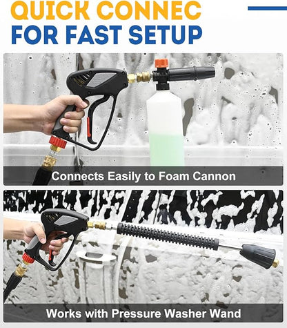 TOOLCY Pressure Washer Gun, Short Power Washer Gun, Commercial 5000 PSI / 10.5 GPM, Sturdy Design for Gas Power Washer, with 3/8" Swivel Plug & M22-14mm Male Fitting