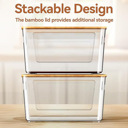 spospo Trash Bag Holder with Bamboo Lid, Stackable Trash Bag Dispenser, Extra Large Storage for Kitchen Laundry Room Under Sink (1Pack)