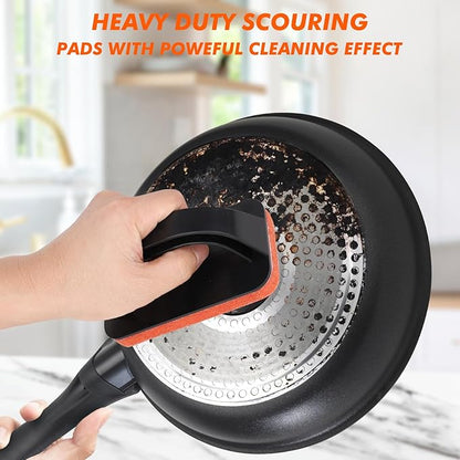 Griddle Scour Pads, Non-Scratch Nylon Scouring Pads with Handle, Grill Scrubbers, Cast Iron Polishing Pads, Heavy Duty Scrubbing Pads for Cleaning Walls- 11 Scrub Pads and 1 Handle