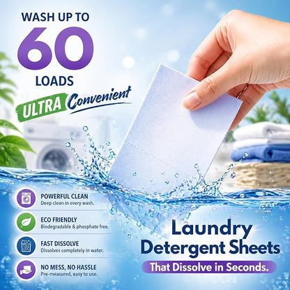 Laundry Detergent Sheets – 180 Eco Laundry Sheets Detergent, Travel Laundry Soap Sheets, Washer Sheets Detergent, Ultra Concentrated, Plastic-Free, Fresh Clean, 180 Sheets