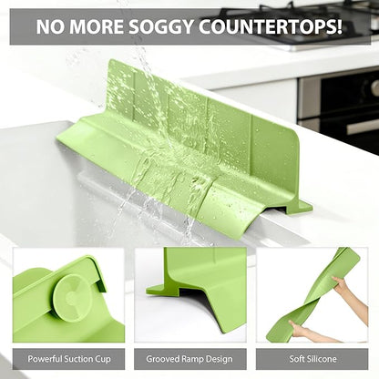 18Inch Sink Splash Guard – Extended Length & Tall Silicone Kitchen Sink Splash Guard with Overhang Drainage Design & Strong Suction Cups for Countertop(Green, 18''x3.5'')