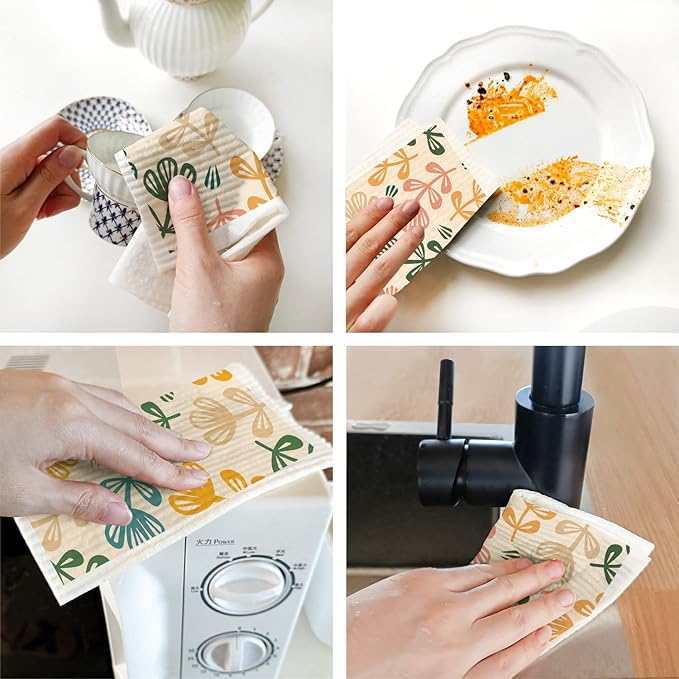 Swedish Dishcloths for Kitchen,6 Pack Minimalist Swedish Dish Towels,Cellulose Sponge Cloths,Non Scratch Reusable Paper Towels, Biodegradable and Reusable Kitchen Dish Rags