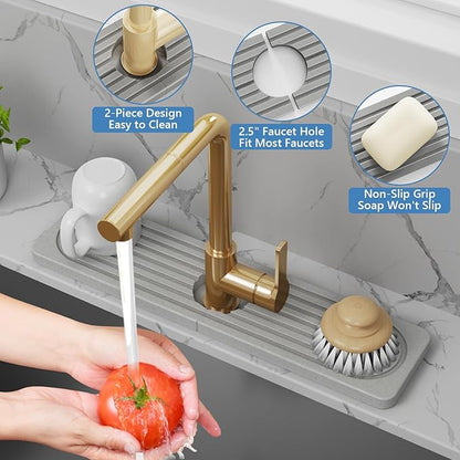 24'' Longer Stone Faucet Mat for Kitchen Sink [Super Absorbent, 30s Quick Drying] Water Absorbing Stone Tray for Sink Stone Mat for Kitchen Sink Stone Quick Dry Around Faucet Diatomite Stone Sink Tray