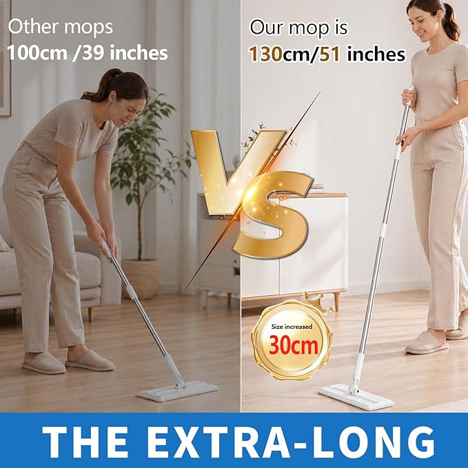 Snap Grip Mini Mop, 2026 Upgraded Disposable Dust Mop, Zero Touch Mini Mops, Convenient Cloth Changing Mops for Kitchen Counter, Foldable 130cm Adjustable Long Handle Mopping Stick (10*Cloth)