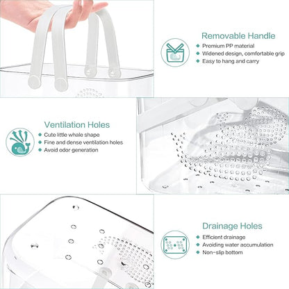 2 Pack Plastic Shower Caddy Basket, Portable Shower Caddy Tote Storage Basket with Handles, Clear Cleaning Supplies Organizer Bin for Bathroom Kitchen College Dorm (White+Cyan)
