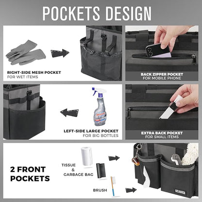 SCAVATA Compact Wearable Cleaning Caddy, Small Cleaning Caddy Supplies Organizer with Handle & Shoulder Straps for Housekeepers, Under Sink & Car Cleaning Tool Organizers Bag (DarkGrey)
