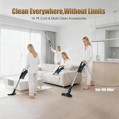 Corded Vacuum Cleaners For Home, 500W Powerful Suction With Dual HEPA Filters, LED Lights & 16.7ft Power Cord, One-Touch Release Dust Cup, Converts To Handheld Vacuum For Pet Hair Hard Floor Carpet