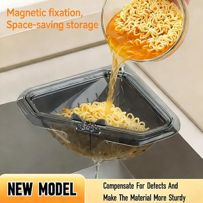 Magnetic Drainage & Filter Basket with Enhanced Durability, Triangular Sink Strainer with Twist-Open Bottom, Right-Angle Kitchen Sink Corner Rack for Draining and Storage, Punch-Free Installation