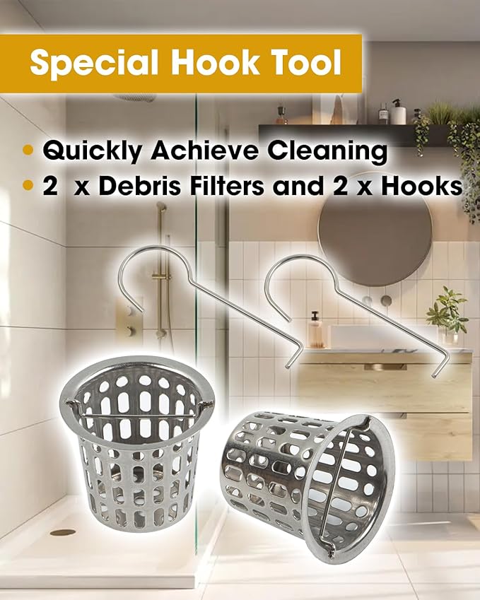 2 Pcs Debris and Hair Strainer for Shower Drains Floor Drain, 2 Inch Stainless Steel Debris Basket Hair Trap Catcher with 2 Lifting Hook, Concave Type
