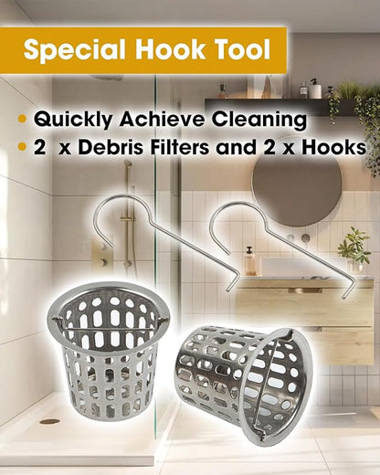 2 Pcs Debris and Hair Strainer for Shower Drains Floor Drain, 2 Inch Stainless Steel Debris Basket Hair Trap Catcher with 2 Lifting Hook, Concave Type