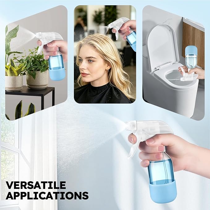Tecohouse 2 Pack 360° Glass Spray Bottles with Silicone Sleeve, 4 oz Clear Empty Refillable Containers with Adjustable Spray Nozzles, Dark Spray Bottles for Cleaning Solutions, Plants (Blue & Grey)