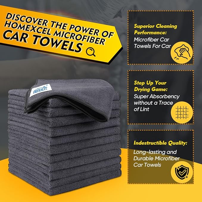 HOMEXCEL 800 Packs Microfiber Cleaning Cloth, 11.5 x 11.5 inch Microfiber Towels for Cars, Ultra Absorbent Washing Cloth, Lint Free Streak Free Cleaning Rags for Car, Kitchen, and Window (Grey)