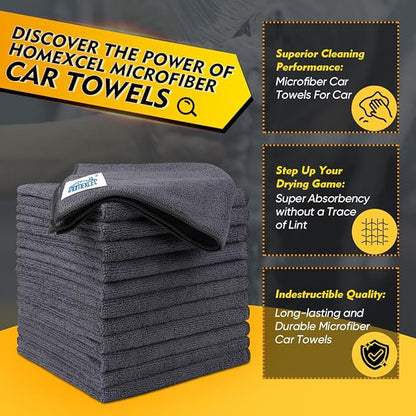 HOMEXCEL Grey Microfiber Cleaning Cloth 200 Pack, 11.5 x 11.5 inch Bulk Shop Towels | Reusable Cleaning Rags for Cars, Kitchen, Window, Garage and House, Ultra Absorbent, Lint Free, Streak Free