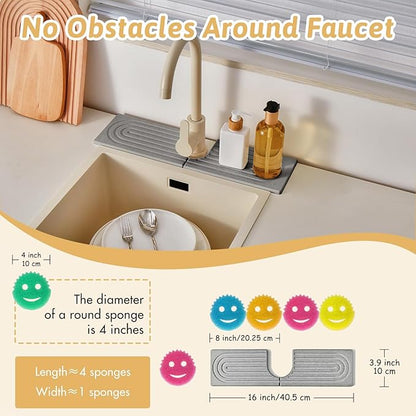 Diatomite Sink Faucet Splash Guard U Shape, 16" Large Stone Sink Tray, Mordern Faucet Handle Drip Catcher Stone, Durable Faucet Draining Mat Protector for Kitchen Bathroom Island Counter, Light Grey