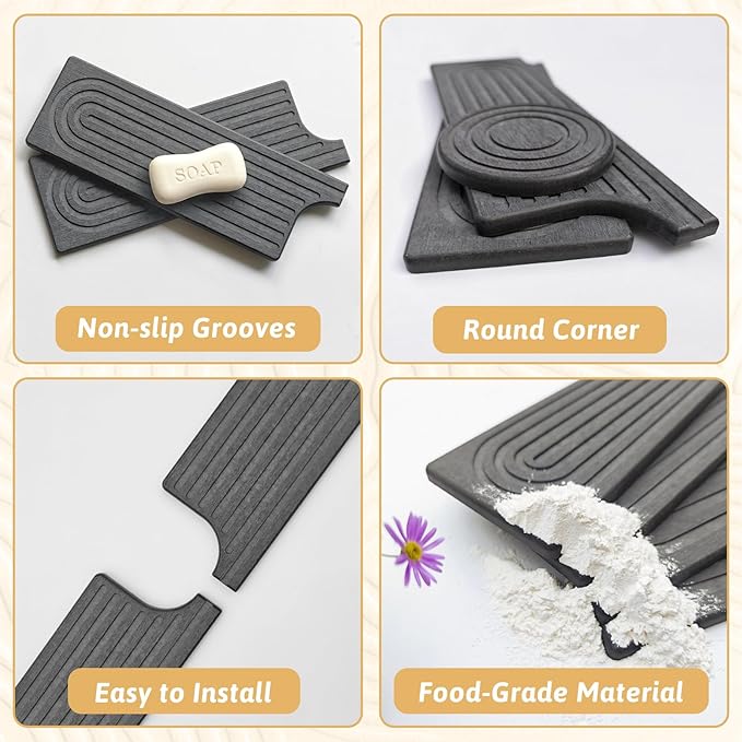 20 Inch Small Faucet Mat for Kitchen Island Sink, Instant Dry Sink Protector for Countertop, Stone Sink Caddy Diatomaceous Earth Stone Drying Tray Around Faucet for Kitchen Bathroom RVs, Dark Grey