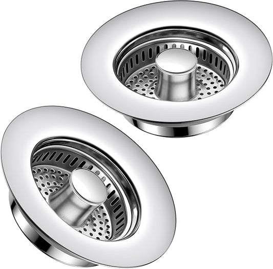 Kitchen Sink Drain Strainer 2 Pack, 304 Stainless Steel Pop Up Sink Stopper, Anti-Clogging Sink Drain Strainer for US Standard Kitchen Drain (Chrome)