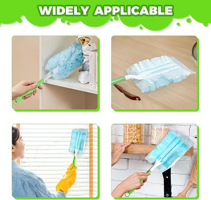 3PCS Duster Refills Folding Handles Set Compatible with Swiffer Dusters,Disposable Static Dust Removal Brush Handle for Dusting Electronics,Furniture,Blinds,Ceiling Fans (3, Green)