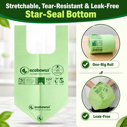 3 Gallon 100% Compostable Bags (125 Bags) Small Disposable Compost Trash Bags Food Scrap Garbage Bags US BPI Certified TUV OK Compost Home Certified Meeting ASTM D6400 (125 ct.)