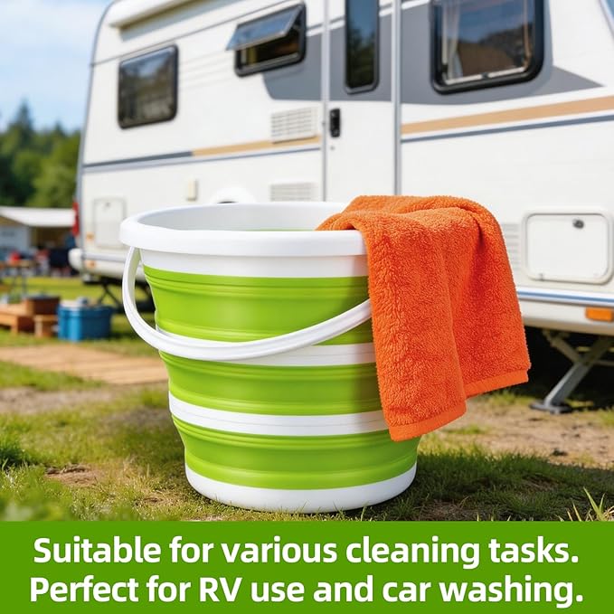 Collapsible Bucket with Handle, Space Saving Silicone Mop Bucket, Portable Foldable Cleaning Bucket for Home, Camping, Car Wash, Laundry, Kitchen & Outdoor Use (Green)