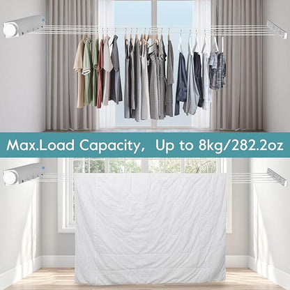 Pissente Retractable Clothesline Kit for Indoor Outdoor Use, Telescopic Wall Mounted Drying Rope Hanger for Bathroom Balcony Kitchen Laundry
