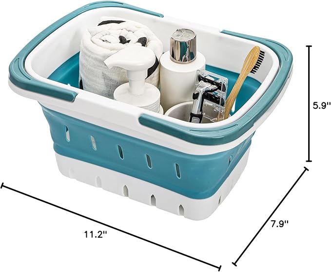 Kingrol 2-Pack Portable Shower Caddy Tote, Collapsible Plastic Storage Basket with Handle, Organizer Bin for Bathroom, Kitchen, College Dorm, Gym, Pantry, Garage