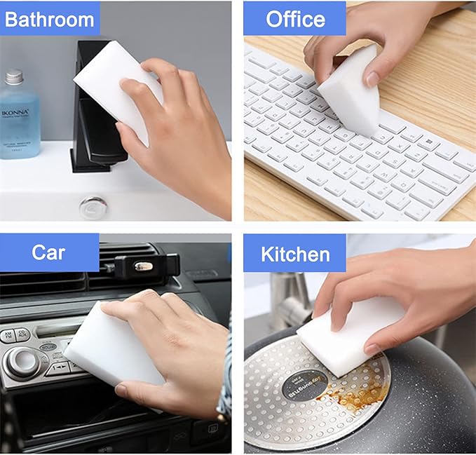 100Pack Magic Sponge Eraser | Extra Large Melamine Sponge Foam in Bulk | Multi-Functional Household Cleaning Sponge for Kitchen, Bathrooms, Sink, Walls, Vehicles, Shoes | No Scratch Cleaning Pads