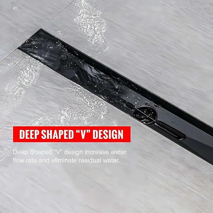 SaniteModar Linear Shower Drain, Matte Black Shower Drain 36 inch with Removable Grate,Brushed 304 Stainless Steel Shower Drain Include Hair Strainer,Adjustable Leveling Feet