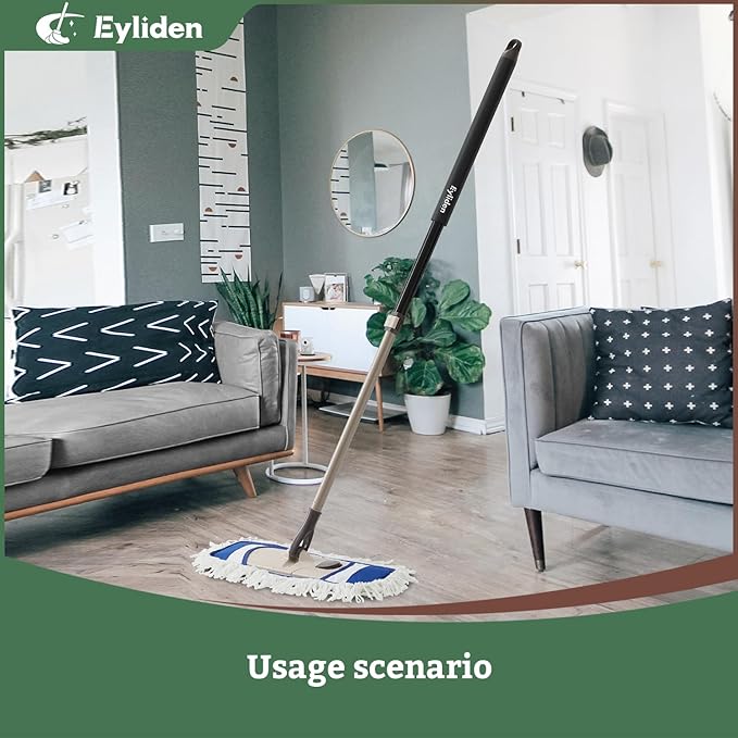 Eyliden Dust Mop with Reusable Washable Pads - One-Touch Pad Release, Height Adjustable Handle, Total 2 Mop Cloths, Wet Dry Mops for Floor Cleaning, Hardwood, Laminate, Tile Floor Push Dust Broom