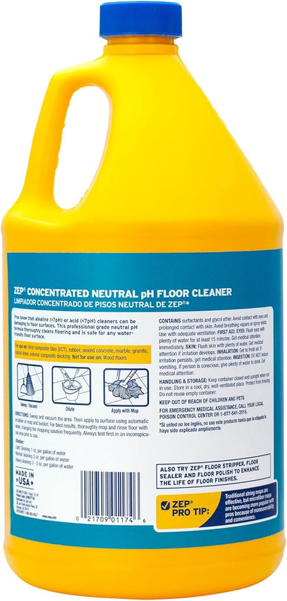 Zep Neutral PH Industrial Floor Cleaner - 1 Gallon - ZUNEUT128 - Concentrated Pro Trusted All-Purpose Floor Cleaner (Pack of 2)