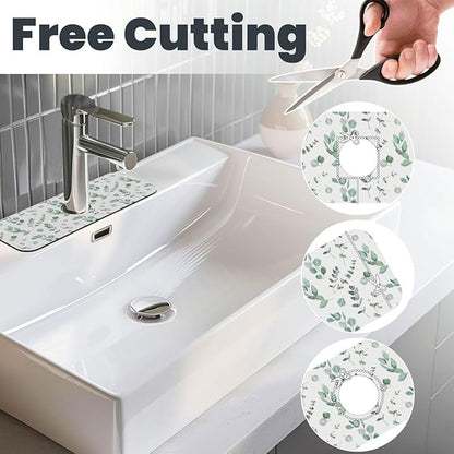 Watercolor Sage Green Grass Leaves Kitchen Sink Splash Guard Faucet Mat Super Absorbent Fast Drying Mat Sink Gadgets-Fast Drying Pad Sink Mat For Kitchen Bathroom (15" X 5.5" )