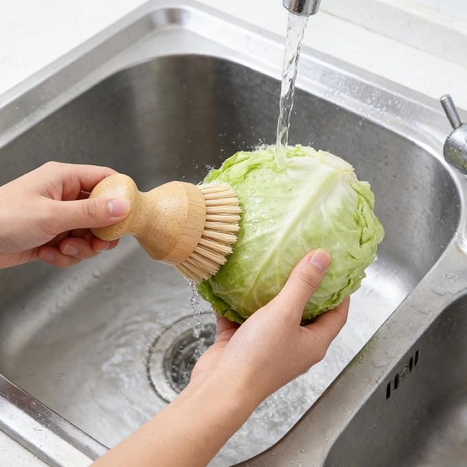 5 in 1 Dish Brush Set with Scraper, Kitchen Scrub Brush for Cleaning, Include Soft and Hard Bristle Scrub Brush, Vegetable Brush, Hard and Soft Scrapers, Suitable for Scrubbing Pots, and Bowls (5)