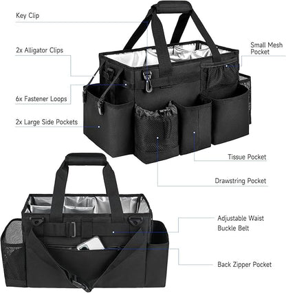 Cleaning Caddy Bag, Large Cleaning Supplies Organizer for Housekeepers, Housekeeping Caddy with Handle and Detachable Padded Cushion, Black