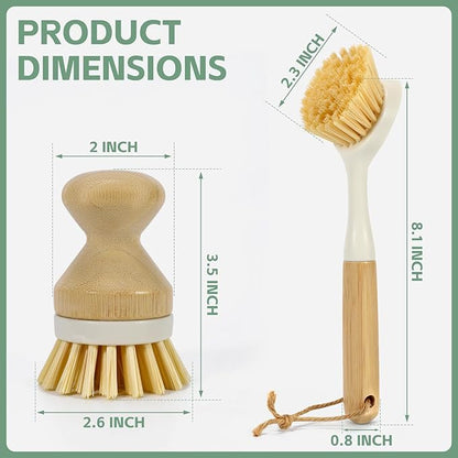 4 PCS Kitchen Dish Scrub Brush Set - Dish Scrubber Brush with Long Handle Build-in Scraper for Stubborn Stains, Kitchen Scrub Bushes with Durable Bristle for Pots, Pans