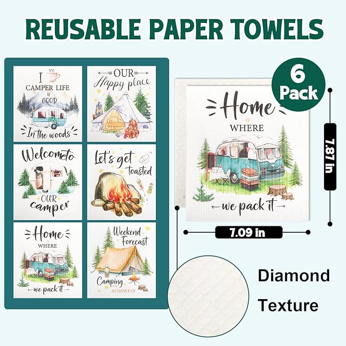 Swedish Dishcloths for Kitchen, 6 Pack Swedish Dish Cloths, Reusable Paper Towels, Washable Kitchen Cloth, Biodegradable, Super Absorbent, Quick Drying