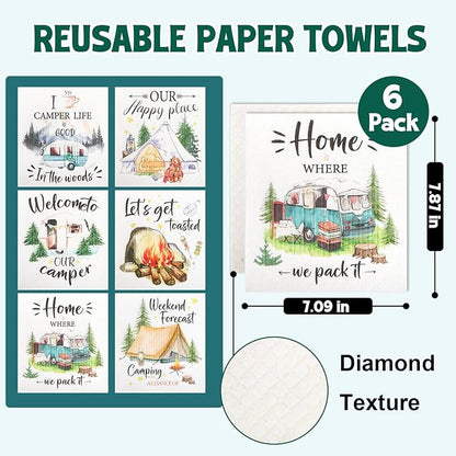 Swedish Dishcloths for Kitchen, 6 Pack Swedish Dish Cloths, Reusable Paper Towels, Washable Kitchen Cloth, Biodegradable, Super Absorbent, Quick Drying