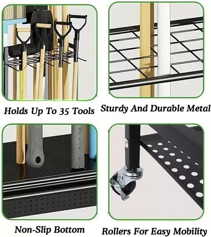 Garden Tool Organizer for Garage,Broom Holder,Freestanding Organizers and Storage UP to 35 Tools