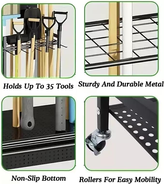 Heavy Duty Garage Tool Storage for Yard,Broom Holder,Freestanding Organizers and UP to 35 Tools