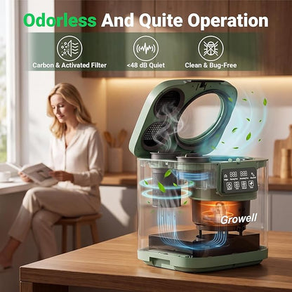 Growell 4L Electric Composter for Kitchen, Smart Countertop Compost Bin with Visible Window,Odorless & Low Noise, Auto-Cleaning,Turn Food Waste into Fertilizer, Food Waste Compost Indoor Machine, EC01