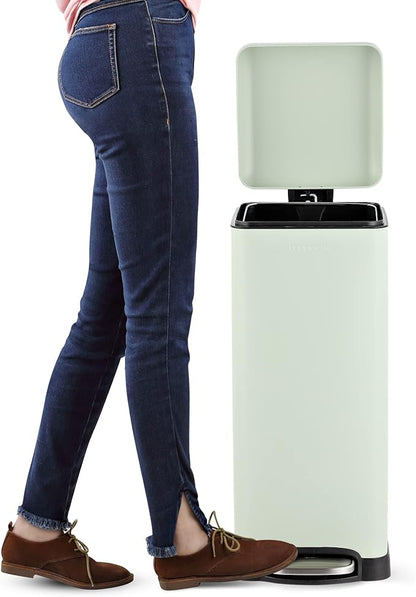 happimess HPM1007E Betty Retro 8-Gallon Step-Open Trash Can with Soft-Close Lid, Fingerprint Resistant, Modern, Minimalistic for Home, Kitchen, Laundry Room, Office, Bedroom, Bathroom, Mint Green