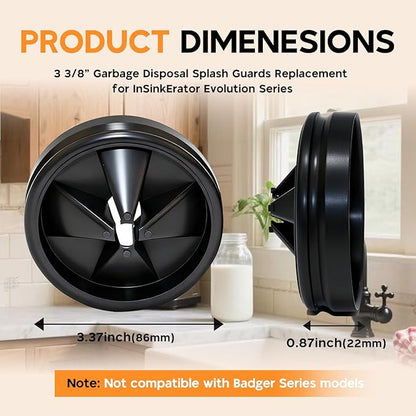 2PCS Garbage Disposal Splash Guards, 3 3/8" Upgraded Noise-Reducing Nitrile Collar Drain Plug, Sink Baffle QCB-AM Replacement for InSinkErator Evolution Series, Black