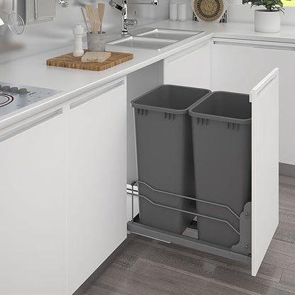 Rev-A-Shelf Double Pullout Trash Cans for Full Height Kitchen Cabinets 50 Quart 12.5 Gallon with Soft-Close Slides, 14.5" Min Opening, 53WC-2150SCDM-213