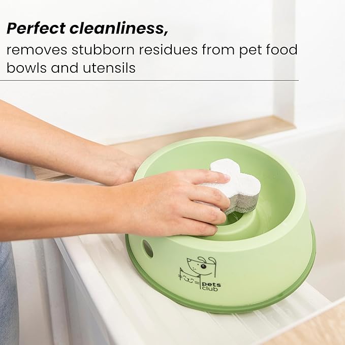 Vigar Pets Scrubber Sponge Set for Pet Bowls - Set of 4 Bone-Shaped Non-Scratch Dish Sponge for Dog & Cat Feeding Bowls, Double-Sided Reusable Scrub Sponges for Cleaning Dishes & Pet Plates - Gray