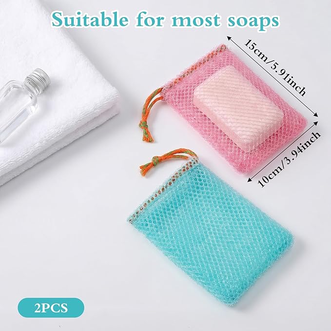 4 PCS Soap Savers for Soaps Bars, Mesh Soap Bags, Body Scrubber Bar Soaps Exfoliating Pouch, Scrubbed Bits Foaming Net Bag for Shower Bath Travel (Pink & Green)