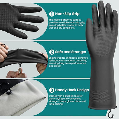 4 Pairs Rubber Dishwashing Gloves with Hanging Hooks - Reusable Cleaning Gloves for Kitchen & Household, Non-Slip, Durable and Flexible (Small, 4 Colors)