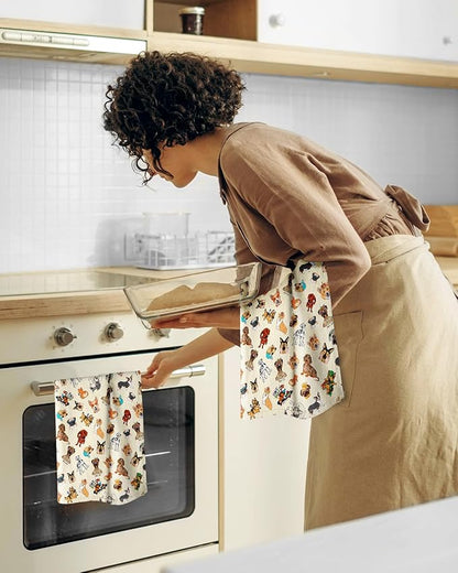 Miss Adola Flour Sack Kitchen Towels - Set of 2 Spring Dish Towels with Hanging Loop 18x26 Inch Absorbent Reusable Cotton Cloths for Cleaning Cute Design Home Decorative Housewarming, Dog Lovers