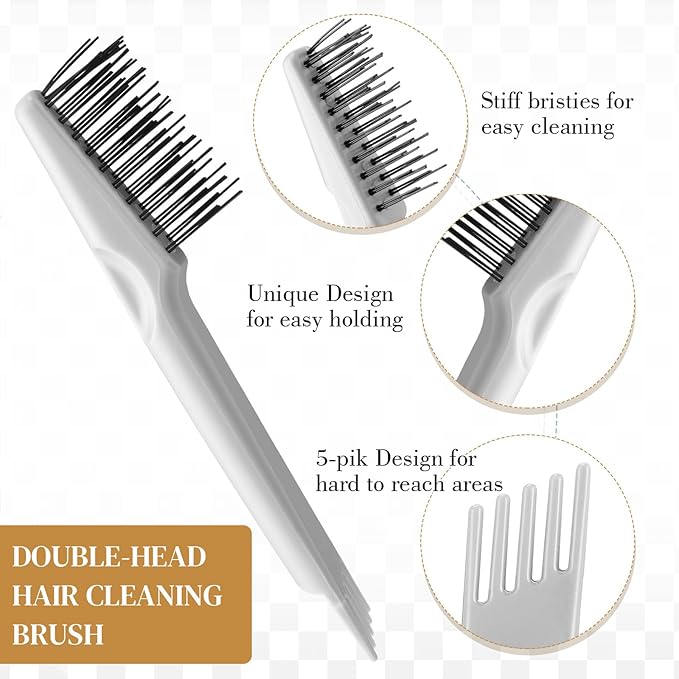 Boao 2 Pieces Hair Brush Cleaning Tool Comb Cleaner Brush Mini Comb Cleaning Hair Remover Tool for Removing Dust Home and Salon Use(Gray, Wood Color,Polished Wooden Handle Rake)