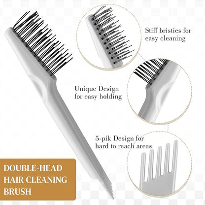 Boao 2 Pieces Hair Brush Cleaning Tool Comb Cleaner Brush Mini Comb Cleaning Hair Remover Tool for Removing Dust Home and Salon Use(Gray, Wood Color,Polished Wooden Handle Rake)